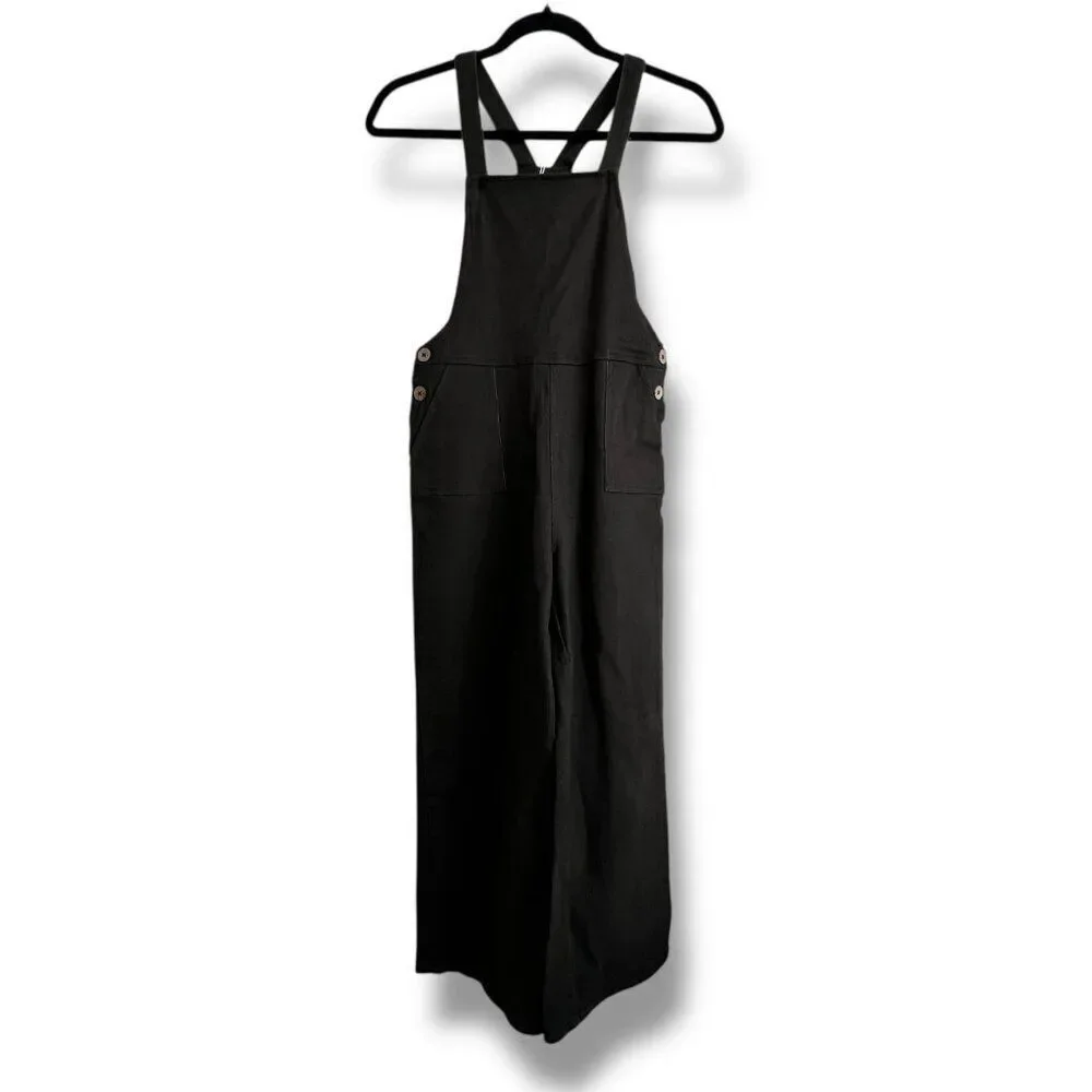 NWT Rylee + Cru Girls Vintage Black Wide Leg Overall Jumpsuit Size 12-14Y